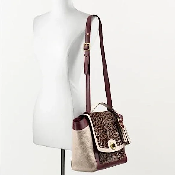 COACH Legacy Colorblock Ocelot Haircalf Flap Carryall in Aubergine/Multi - NWT!